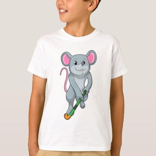 Rat auf Hockey mit Hockey-Fledermaus T-Shirt (Vorderseite)