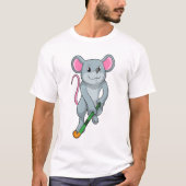 Rat auf Hockey mit Hockey-Fledermaus T-Shirt (Vorderseite)