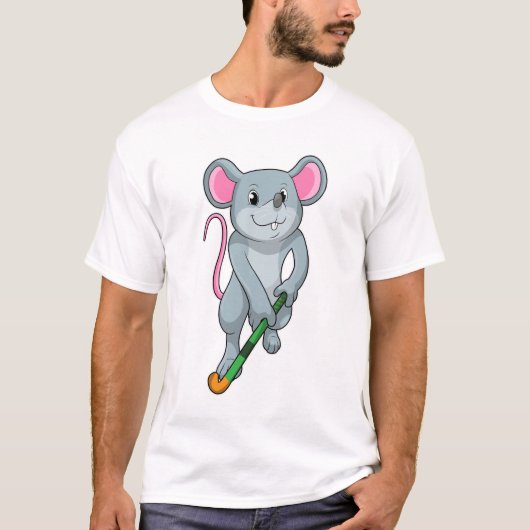 Rat auf Hockey mit Hockey-Fledermaus T-Shirt (Vorderseite)