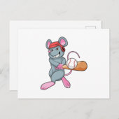 Rat bei Baseball mit Baseball Fledermaus und Helm Postkarte (Vorne/Hinten)