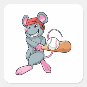 Rat bei Baseball mit Baseball Fledermaus und Helm Quadratischer Aufkleber