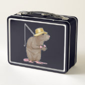 Rat beim Fischen mit Angelrute Metall Brotdose (Rückseite)