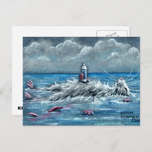 Rat Floating with Drink in Ocean Postcard Postkarte (Vorne/Hinten)