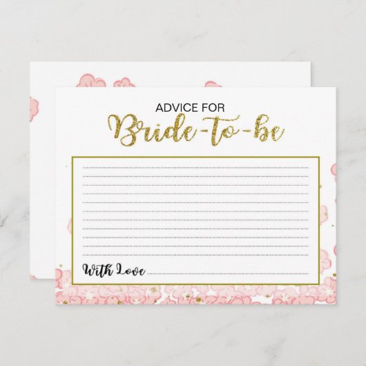 Rat für die Braut | Rosa und goldener Glitzer Hinweiskarte (Vorne/Hinten)