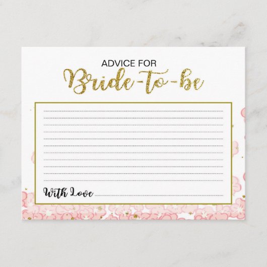 Rat für die Braut | Rosa und goldener Glitzer Hinweiskarte (Vorderseite)