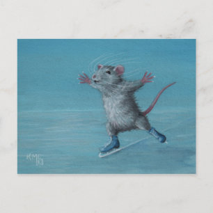 Rat Ice Skaten Blue Skate Postkarte