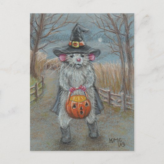 Rat in Hexenkostüm Halloween-Postkarte Postkarte (Vorderseite)