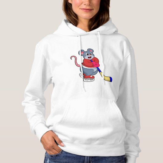 Rat mit Eishockey und Eishockeyschläger Hoodie (Vorderseite)