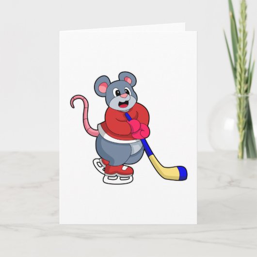 Rat mit Eishockey und Eishockeyschläger Karte (Vorderseite)