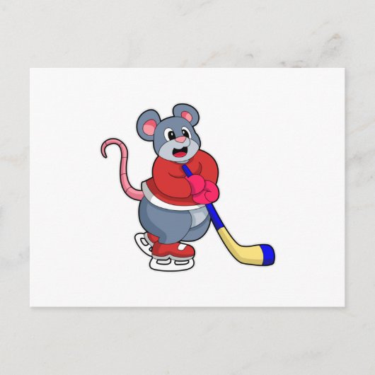 Rat mit Eishockey und Eishockeyschläger Postkarte (Vorderseite)