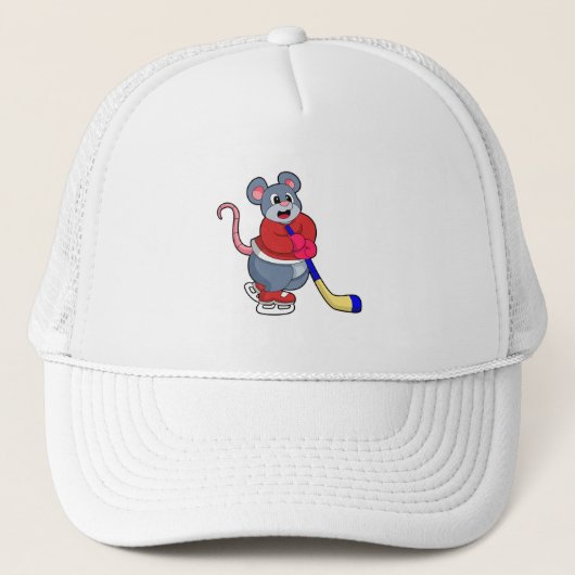 Rat mit Eishockey und Eishockeyschläger Truckerkappe (Vorderseite)