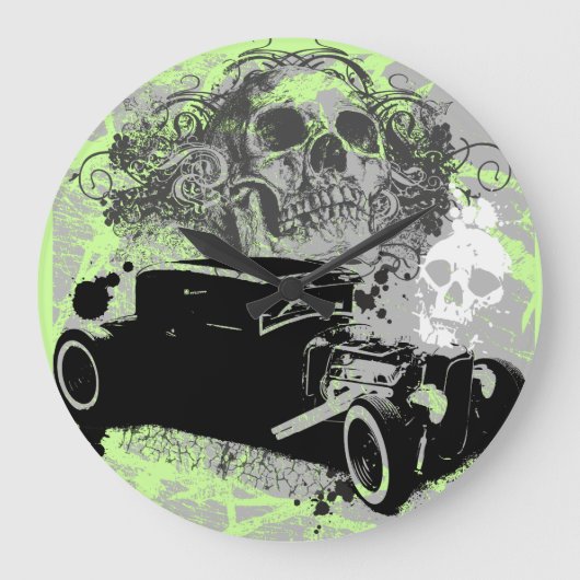 Rat Rod Skull Clock Große Wanduhr (Vorderseite)