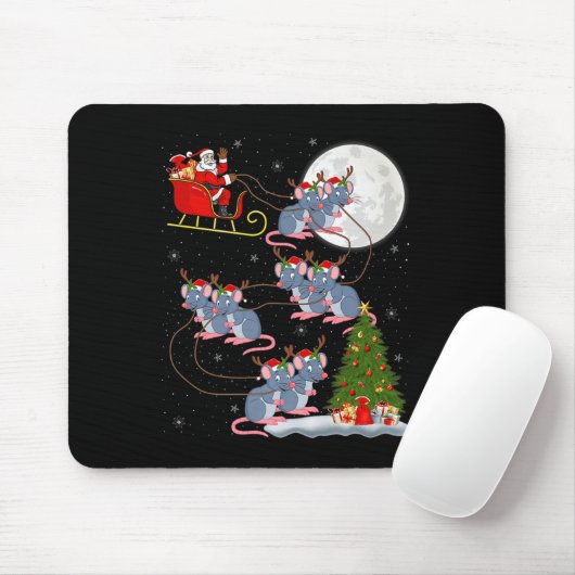 Rat Rodents Santa Sleigh Flying Funny Magical Chri Mousepad (Mit Mouse)