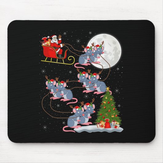 Rat Rodents Santa Sleigh Flying Funny Magical Chri Mousepad (Vorne)