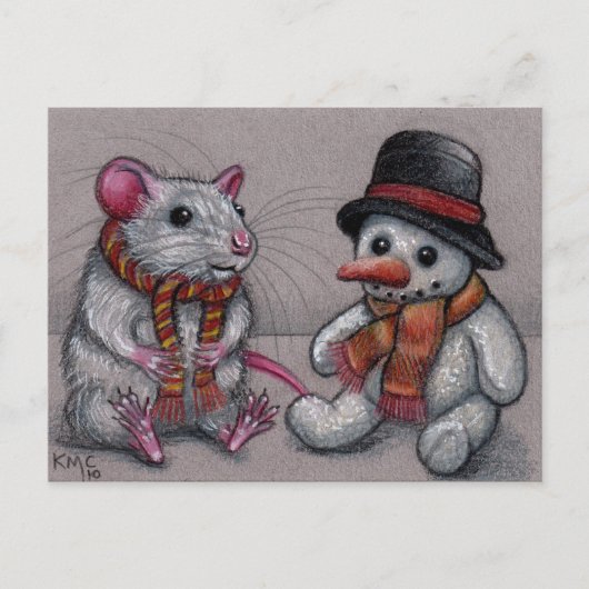 Rat Snowman im Schal Postcard Postkarte (Vorderseite)