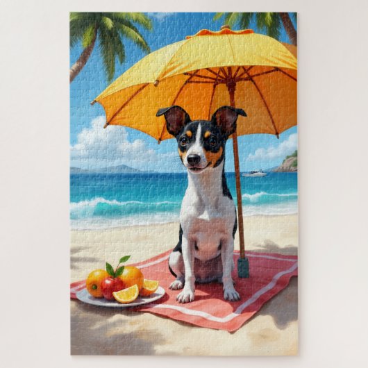Rat Terrier Beach Relax Scene Puzzle (Vertikal)