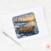 Rat Terrier Christmas Boat Holiday Quadratischer Aufkleber (Umschlag)