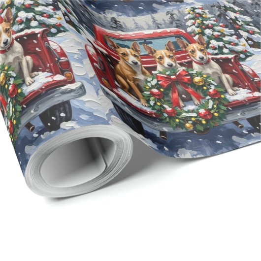 Rat Terrier Christmas Red Truck Holiday Geschenkpapier (Rolleneckpunkt)
