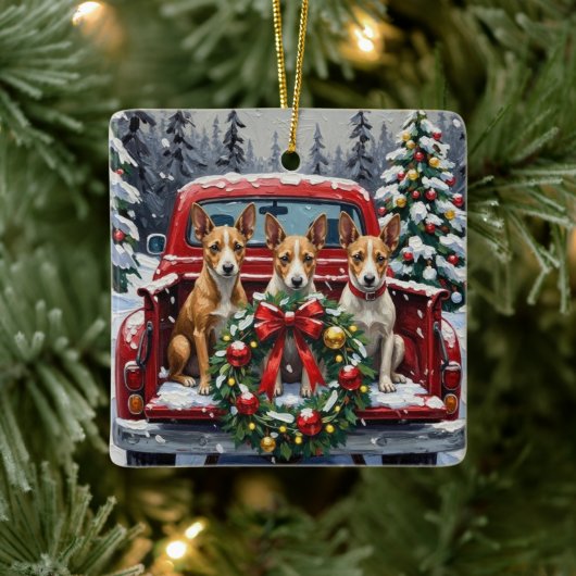 Rat Terrier Christmas Red Truck Holiday Keramikornament (Baum)