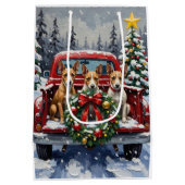 Rat Terrier Christmas Red Truck Holiday Mittlere Geschenktüte (Rückseite)