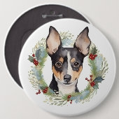 Rat Terrier Christmas Wreath Festive Pup Button (Vorne & Hinten)