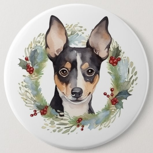 Rat Terrier Christmas Wreath Festive Pup Button (Vorderseite)