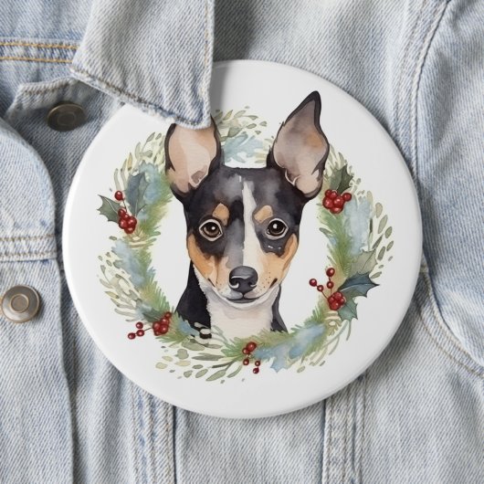 Rat Terrier Christmas Wreath Festive Pup Button (Beispiel)