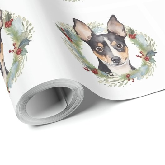 Rat Terrier Christmas Wreath Festive Pup Geschenkpapier (Rolleneckpunkt)