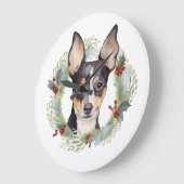 Rat Terrier Christmas Wreath Festive Pup Große Wanduhr (Winkel)