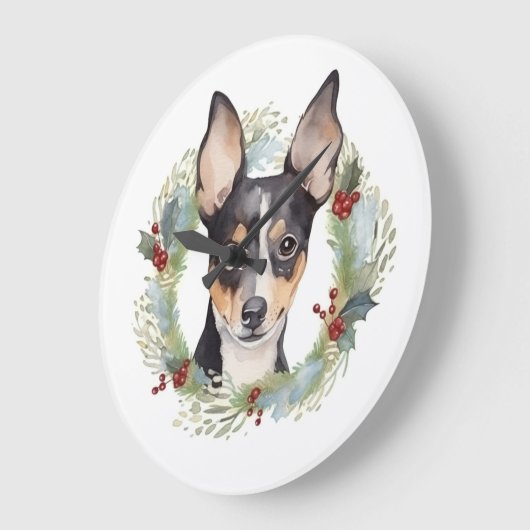Rat Terrier Christmas Wreath Festive Pup Große Wanduhr (Winkel)