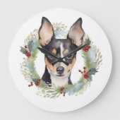 Rat Terrier Christmas Wreath Festive Pup Große Wanduhr (Vorderseite)