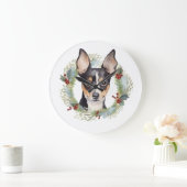 Rat Terrier Christmas Wreath Festive Pup Große Wanduhr (Zuhause)
