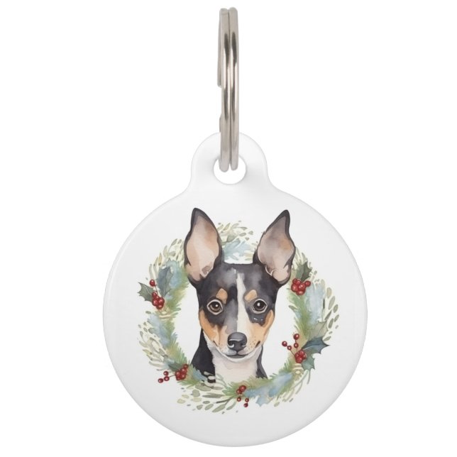Rat Terrier Christmas Wreath Festive Pup Haustiermarke (Vorderseite)