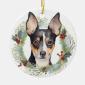 Rat Terrier Christmas Wreath Festive Pup Keramik Ornament (Vorne)