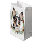 Rat Terrier Christmas Wreath Festive Pup Kleine Geschenktüte (Rückseite Schrägansicht)