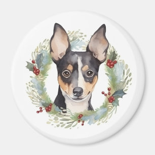Rat Terrier Christmas Wreath Festive Pup Magnet