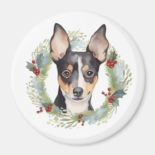 Rat Terrier Christmas Wreath Festive Pup Magnet (Vorne)