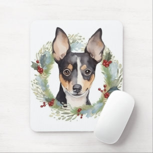 Rat Terrier Christmas Wreath Festive Pup Mousepad