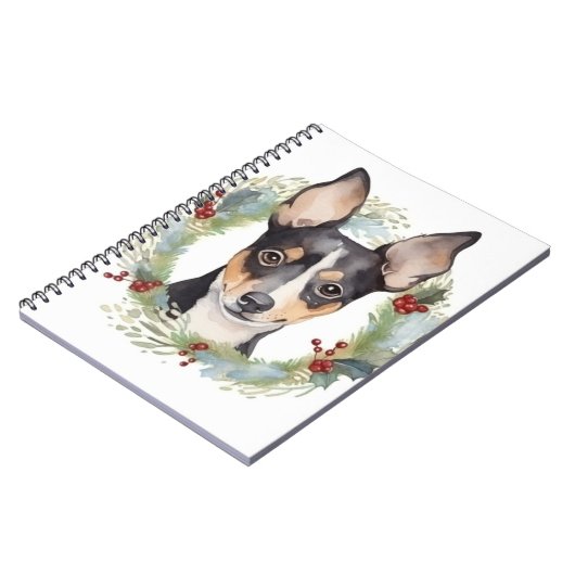 Rat Terrier Christmas Wreath Festive Pup Notizblock (Linke Seite)