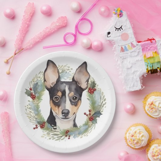 Rat Terrier Christmas Wreath Festive Pup Pappteller (Party)