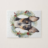 Rat Terrier Christmas Wreath Festive Pup Puzzle (Horizontal)