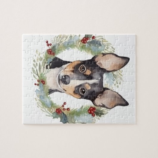 Rat Terrier Christmas Wreath Festive Pup Puzzle (Horizontal)