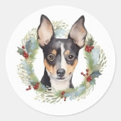 Rat Terrier Christmas Wreath Festive Pup Runder Aufkleber (Vorderseite)