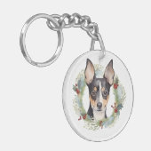 Rat Terrier Christmas Wreath Festive Pup Schlüsselanhänger (Vorderseite links)
