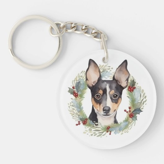 Rat Terrier Christmas Wreath Festive Pup Schlüsselanhänger (Vorderseite)