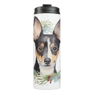 Rat Terrier Christmas Wreath Festive Pup Thermosbecher