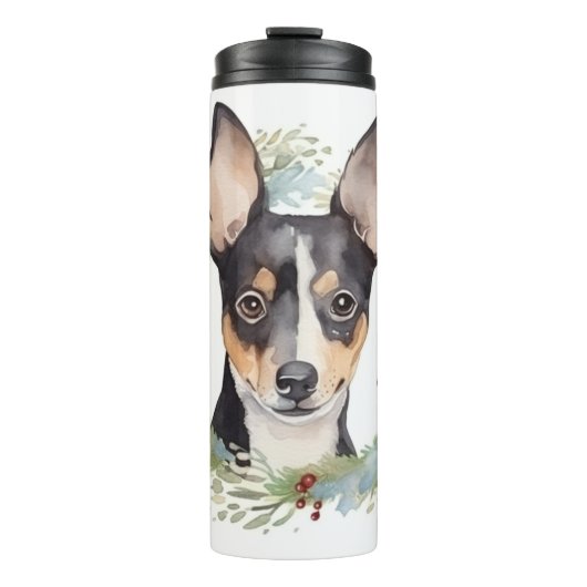 Rat Terrier Christmas Wreath Festive Pup Thermosbecher (Vorderseite)