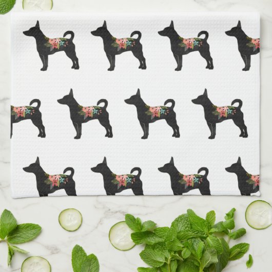 Rat Terrier CN Dog Boho Silhouette Geschirrtuch (Gefaltet)