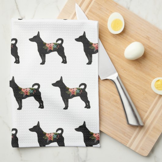 Rat Terrier CN Dog Boho Silhouette Geschirrtuch (Viertel Falte)