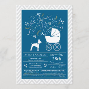 Rat Terrier Dog Baby Shower Blue Boy Einladung
